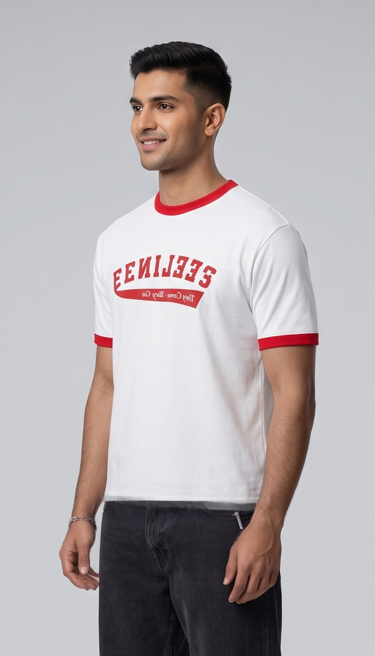 Ringer Tee - white , red